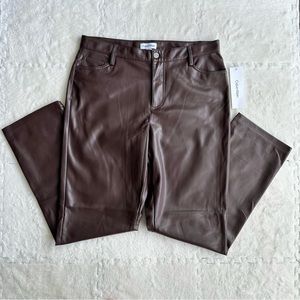 NWT Calvin Klein coffee bean/ brown faux leather straight leg pants, size 8